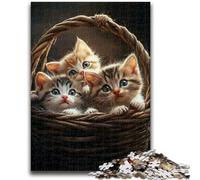 Puzzle 1000 pièces Chaton dans Un Panier de Fleurs Jeu éducatif Défi Jouet Décoration Murale Cadeaux d'anniversaire et de Noël Uniques 50x75cm