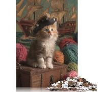 Puzzle 1000 pièces Chaton Pirate sur Coffre au trésor pour Adultes, Cadeau d'halloween, Puzzle en Papier pour Adultes, pour s'amuser en Famille et Passer Une soirée Jeux (75 x 50 cm)
