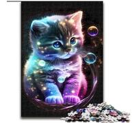 Puzzle 1000 pièces Chaton Univers Mignon en Bois, Jeu Familial Interactif, Convient aux 14 Ans et Plus 50x75cm Jeu de Casse-Tête pour Adolescents, Cadeau de Vacances Idéal