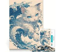 Puzzle 1000 pièces Chatons Vague Bleue Jeu d'assemblage précis et Amusant,activité cérébrale Intelligente,Divertissement Relaxant,Cadeau d'anniversaire (38x26cm)