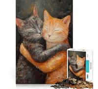 Puzzle 1000 pièces Chats Amoureux Découpe Nette Jeu de Construction Artistique Jeu de détente Jeu d'anniversaire Amusant (50x75cm)
