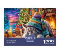 Puzzle 1000 Pièces Chats Magiques - Chat Dort près Cheminée - Détente - Activité Famille 52x38cm