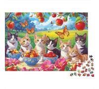 Puzzle 1000 pièces « Chats Mignons au Jardin de pommiers », Chats avec Coupes de Fruits, Jeu éducatif pour Adultes, Belle décoration, défi, Cadeau d'anniversaire, 70 x 50 cm
