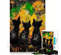 Puzzle 1000 pièces Chats Noirs Peints Jeu à articulations Pointues,entraînement cérébral Amusant,Jeu pour Passer Un Moment agréable,décoration Murale de Noël (38x52cm)