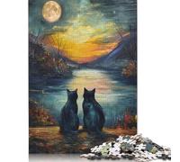 Puzzle 1000 pièces Chats Noirs Van Gogh Lune Difficulté Puzzle Jeux éducatifs Jouets Cadeaux de Noël 1000 pièces (38 x 26 cm)