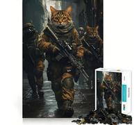 Puzzle 1000 pièces Chats Soldats sous la Pluie,découpe Nette,Jeu de Construction Artistique,Moment de détente,Jeu Amusant pour Un Anniversaire (50x75cm)