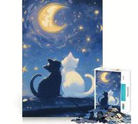 Puzzle 1000 pièces Chats sous la Lune Jeu de Construction Artistique aux découpes précises pour Les Amoureux des Chats,idéal pour se détendre,s'amuser en Famille ou Entre Amis (50x75cm)