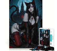 Puzzle 1000 pièces Chatte Noire dans Un décor Gothique Découpe soignée Jeu de réflexion Cadeau Activité Calme pour Un Anniversaire (38x26cm)