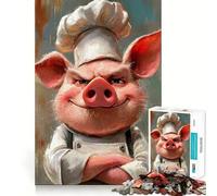 Puzzle 1000 pièces Chef Cochon Portrait Découpe précise Jeu de Construction Artistique Jeu de détente Jeu d'anniversaire Amusant (38x52cm)