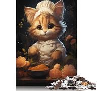 Puzzle 1000 pièces Chef Cuisinier Chaton Puzzle Adultes Difficulté Puzzle Jeux Détente Jouet Cadeau Halloween (75x50cm)