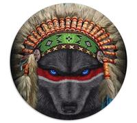 Puzzle 1000 pièces Chef de Guerre Indien Loup Puzzles pour Adultes Activité familiale, Cadeau de décoration intérieure, Jeu de Jouets en Famille (67,5x67,5cm)