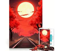 Puzzle 1000 pièces Chemin de Fer au Coucher du Soleil Rouge pour Adolescents renforce la mémoire, Divertissement paisible, Bords de qualité, (38x26cm)