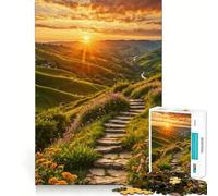 Puzzle 1000 pièces Chemin de Montagne au Coucher du Soleil pour Adolescents Jeu Intelligent, Passe-Temps à la Maison, découpe précise, Cadeau attentionné 38x26cm