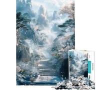 Puzzle 1000 pièces Chemin de Montagne avec Fleurs et Brume Puzzle pour Adultes Jeu Familial Vacances à la Maison Passer Le Temps Cadeaux Uniques pour Anniversaire et Noël (Dimensions 50x75cm)