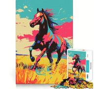 Puzzle 1000 pièces Cheval au Galop coloré Pop Art,Ajustement Parfait,Jeu de Concentration,entraînement,Amusement,détente,Cadeau de Noël (38x52cm)