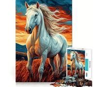 Puzzle 1000 pièces Cheval Blanc Coucher de Soleil Jeu de développement cognitif Surface Lisse sans bavures Activité relaxante en Groupe à l'intérieur (38x26cm)
