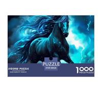 Puzzle 1000 pièces Cheval Bleu Lumineux Orage, Difficile pour Hommes Femmes, Idée Cadeau décoration Maison, 38x26cm