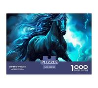 Puzzle 1000 pièces Cheval Bleu Lumineux Orage, Jeu Difficile Adulte Enfant, Idée Cadeau décoration Murale Maison, 52x38cm
