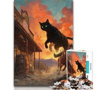 Puzzle 1000 pièces Cheval Chat Noir pour Adolescents et Adultes, Anti-Stress, défi Difficile, décoration d'intérieur Unique et Cadeaux (38x26cm)