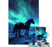 Puzzle 1000 pièces Cheval Cool dans l'aurore boréale Jeu addictif pour cultiver la Patience Jeu Relaxant et éducatif Cadeau de Père Noël Secret (Dimensions 38x52cm)