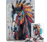 Puzzle 1000 pièces Cheval Indien pour Adolescents, Jouet éducatif Anti-Stress, Cadeau pour Amis et Famille (Taille 38x26cm)