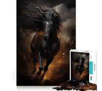 Puzzle 1000 pièces Cheval Noir au Galop,Bords Fins,Jeu créatif,Loisir créatif,Cadeau de décoration d'anniversaire (50x75cm)