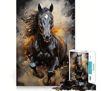 Puzzle 1000 pièces Cheval Noir au Galop,Jeu Parfait avec Bords arrondis,Jouet d'entraînement cérébral,Divertissement Relaxant,Cadeau de décoration d'anniversaire (50x75cm)
