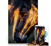 Puzzle 1000 pièces Cheval Noir aux Reflets dorés Assemblage précis Jeu Amusant et Stimulant,Divertissement Calme,décoration de Noël (50x75cm)