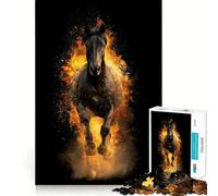 Puzzle 1000 pièces Cheval Noir avec Explosion de feu Décoration soignée,Casse-tête Cadeau,Jeu de Paix,œuvre d'art de Noël (50x75cm)