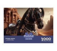 Puzzle 1000 pièces Cheval Noir Désert Stimulant pour Adultes et Enfants - Cheval Noir blindé ruines, idée Cadeau Anti-Stress 52x38cm