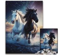 Puzzle 1000 pièces Cheval Noir et Blanc Puzzles en Bois Soulagement du Stress Staycation Tuer Le Temps, Une œuvre d'art pour et 14 Ans 50X75CM