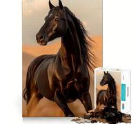 Puzzle 1000 pièces Cheval Noir galopant dans Le désert Jeu d'articulation Pointue,entraînement cérébral Amusant,Jeu de détente,décoration Murale de Noël (38x52cm)