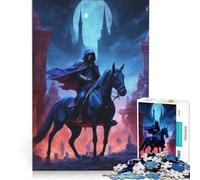 Puzzle 1000 pièces Chevalier Noir à Cheval, Jeux relaxants, Interaction Parent-Enfant, Cadeaux pour Les Amis et la Famille 50x75cm