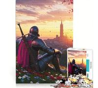 Puzzle 1000 pièces Chevalier Noir se reposant dans Un Champ de Fleurs, Jeux relaxants, Interaction Parent-Enfant, Cadeaux pour Les Amis et la Famille 50x75cm