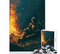 Puzzle 1000 pièces Chevalier se reposant Autour d'un feu de Camp Décoration intérieure Jouet pour Les Amateurs de Jeux et de Manipulation Liste de souhaits avec Le Père Noël 38x26cm