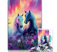Puzzle 1000 pièces Chevaux sous l'aurore boréale pour Adultes et Adolescents, Difficile à réaliser mais Amusant et Humoristique, décoration d'intérieur et Cadeaux Uniques (75x50cm)