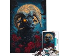 Puzzle 1000 pièces Chèvre de Minuit et Roses Puzzle pour Adolescents Améliore la mémoire Défi éducatif Cadeau pour Amis et Famille (Dimensions : 50x75cm)