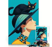 Puzzle 1000 pièces Chic Vintage Cat Lady Art Adolescents Idée Cadeau Festif Stratégique,Réfléchissez Facilement Assemblage Précis