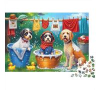 Puzzle 1000 Pièces Chien au Bain Scène de Chiots Pièces Emboîtables Détails Riches Carton Épais pour Seniors 38x26cm