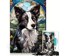 Puzzle 1000 pièces Chien Border Collie Tacheté Découpe Exacte Jeu de logique et d'adresse,Jeu de détente,Décoration de Noël (38x52cm)
