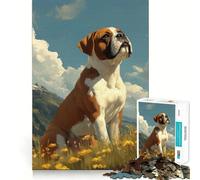 Puzzle 1000 pièces Chien Boxer dans Une Prairie de Montagne,Bords sans Couture,Jeu de réflexion Amusant,Divertissement idéal pour se détendre,Cadeau Artistique de Noël (50x75cm)