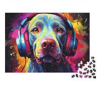 Puzzle 1000 pièces Chien coloré à l'écoute, Style Abstrait néon, Gros Plan d'un Chien, Jeu éducatif pour Adultes, Belle décoration, défi Stimulant, idéal pour Un Anniversaire, 38 x 26 cm.