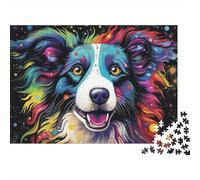 Puzzle 1000 pièces Chien Coloré Portrait de Chien Arc-en-Ciel à l'Œil de Pinceau - Jeu Éducatif pour Adultes, Décoration Intérieure, Niveau de Difficulté, Cadeau d'anniversaire Stimulant, 52 x 38 cm