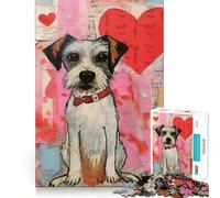 Puzzle 1000 pièces Chien de la Saint-Valentin avec cœur Stimule l'esprit Découpe Nette Composants Robustes Un Divertissement captivant pour des Moments de détente à la Maison (38x52cm)