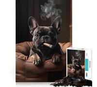 Puzzle 1000 pièces Chien détendu avec Cigare Ajustement Parfait,Jeu créatif et Artistique pour se détendre et s'amuser,décoration de Noël (38x26cm)