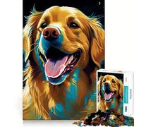 Puzzle 1000 pièces Chien doré Joyeux Découpe Nette Jeu de Construction Artistique Jeu de détente Jeu d'anniversaire Amusant (50x75cm)