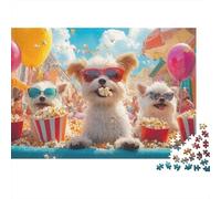 Puzzle 1000 Pièces Chien Fête Pop-Corn Soirée Cinéma Précis Pièces Emboîtables Couleurs Vives Détails Riches pour Adultes 70x50cm