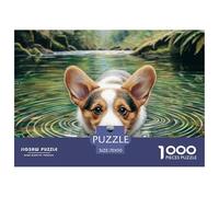 Puzzle 1000 Pièces Chien Mignon Cadeau Adulte - Corgi dans Une Rivière Calme avec Reflet, Jeu Éducatif Anti-Stress, Adapté à la Décoration Murale, 70x50cm