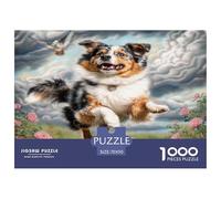 Puzzle 1000 pièces Chien Mignon - Corgi (Fleurs Roses bondissantes) - Jeu éducatif et décompressant - Idéal pour Un Cadeau Mural - 70 x 50 cm / 1000 pièces
