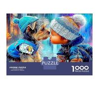 Puzzle 1000 pièces Chien Mignon et Enfant avec Chapeau - Jeu éducatif pour Adultes - Décoration élégante - Défi de Haute difficulté - Cadeau d'anniversaire pour Homme et Femme - 70 x 50 cm